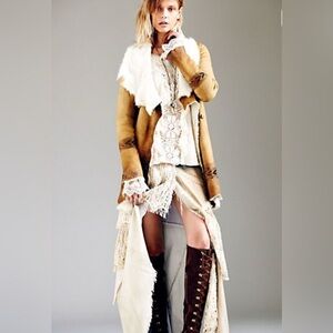 Free People hand painted leather Lamb embellished Shearling Jacket Sz S